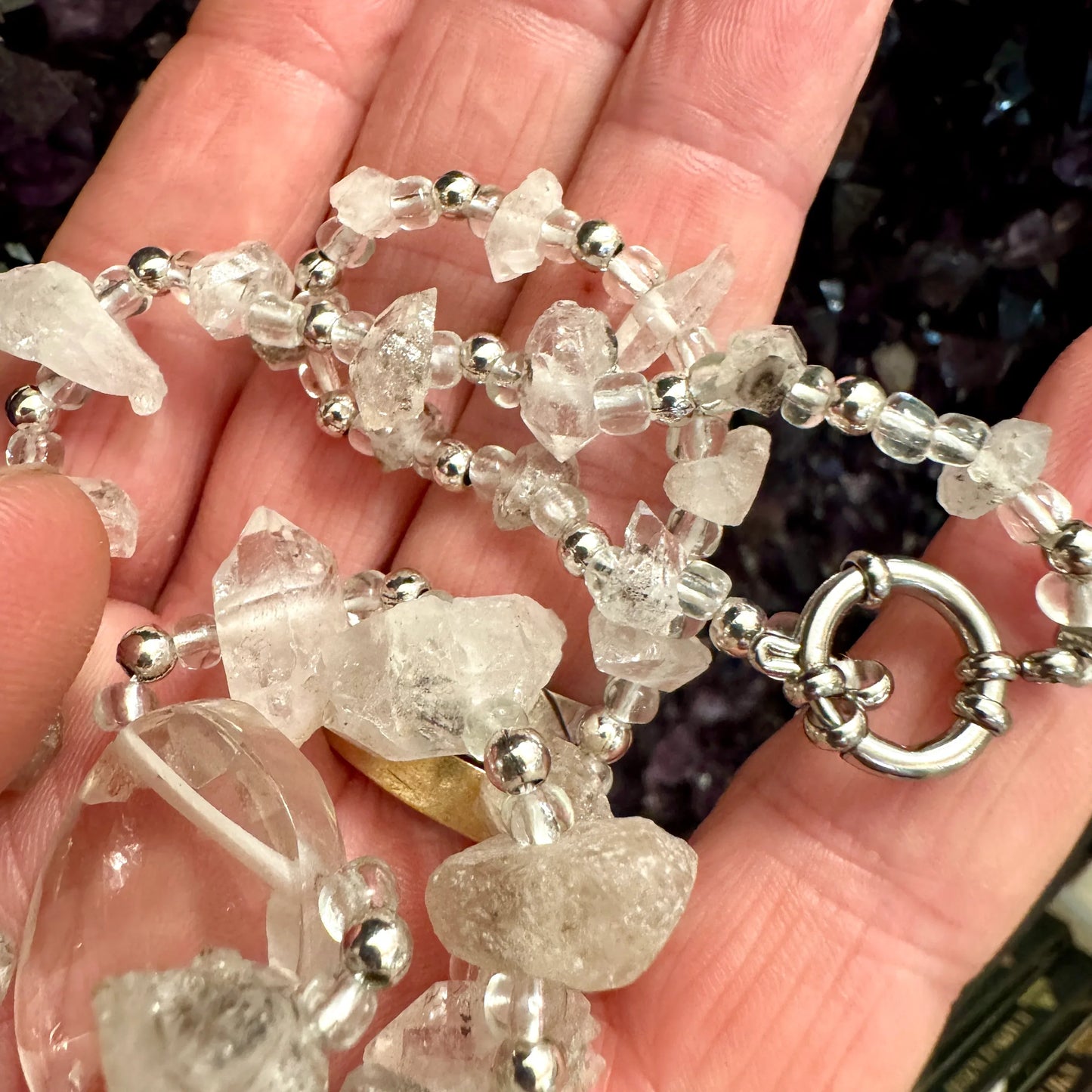 Colgante Cuarzos diamante Herkimer en plata de ley - MUNAY MINERALES MALLORCA