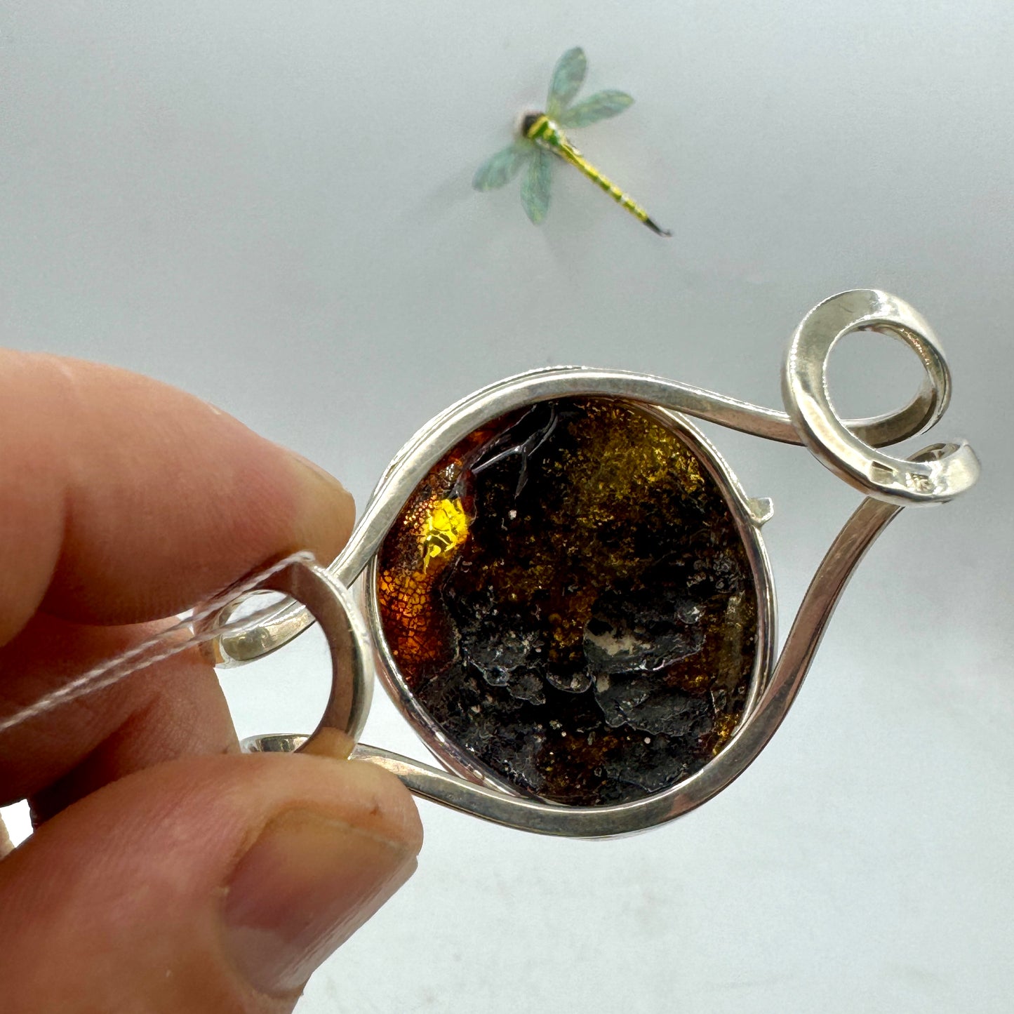 Ámbar báltico pulsera en plata de ley