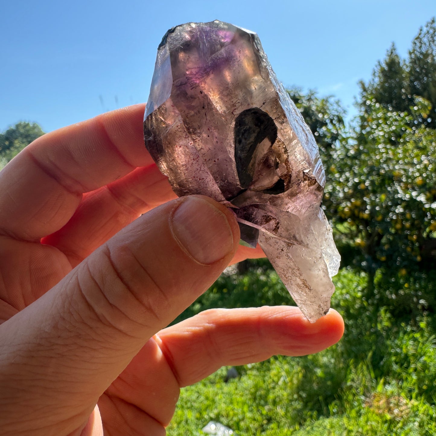 Amethyst scepter with hematite