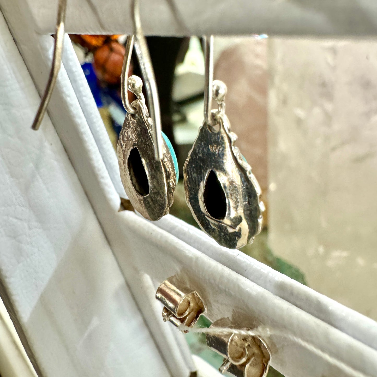 Pendientes aretes de turquesa en plata de ley