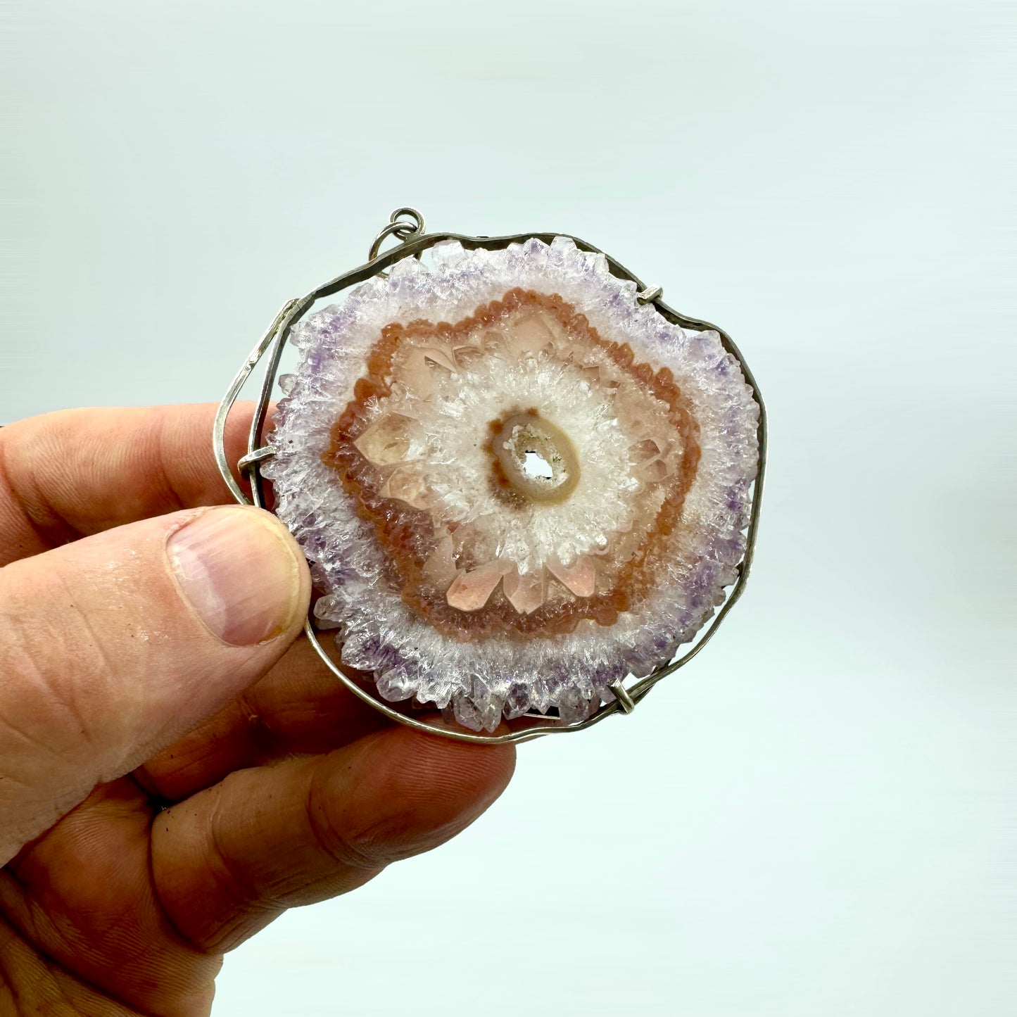 Amatista rodaja colgante en plata de ley
