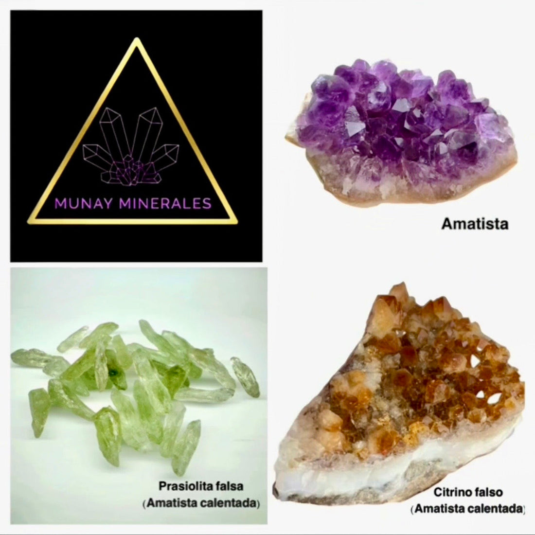 Amatista, falso citrino y prasiolita; tratamientos térmicos