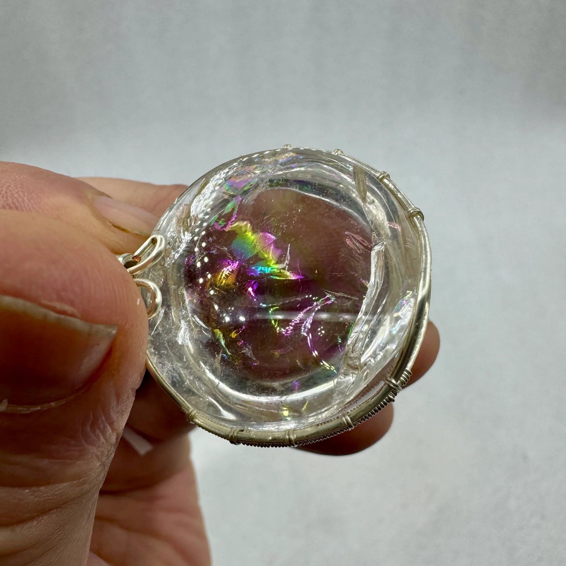 Cuarzo maestro arcoíris colgante plata de ley - MUNAY MINERALES MALLORCA