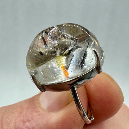 Cuarzo enhydro anillo plata de ley ajustable