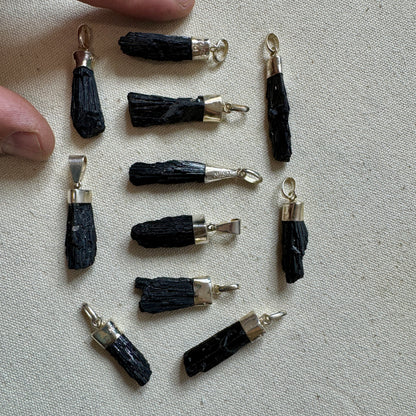 Black tourmaline pendant in sterling silver