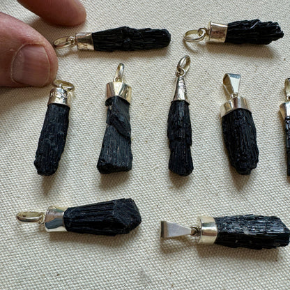 Black tourmaline pendant in sterling silver