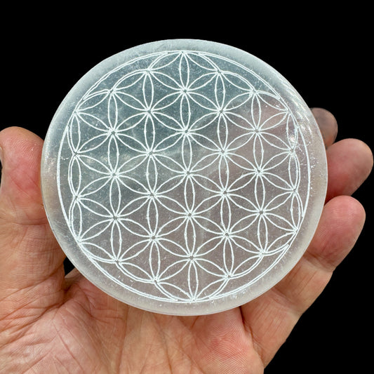 Selenita placa Flor de la Vida y otros símbolos
