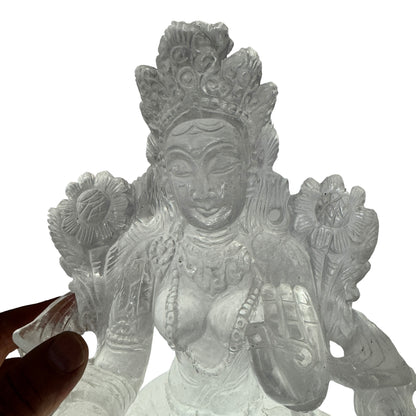 Tara Blanca estatua de cuarzo tallado a mano Sanación y Longevidad