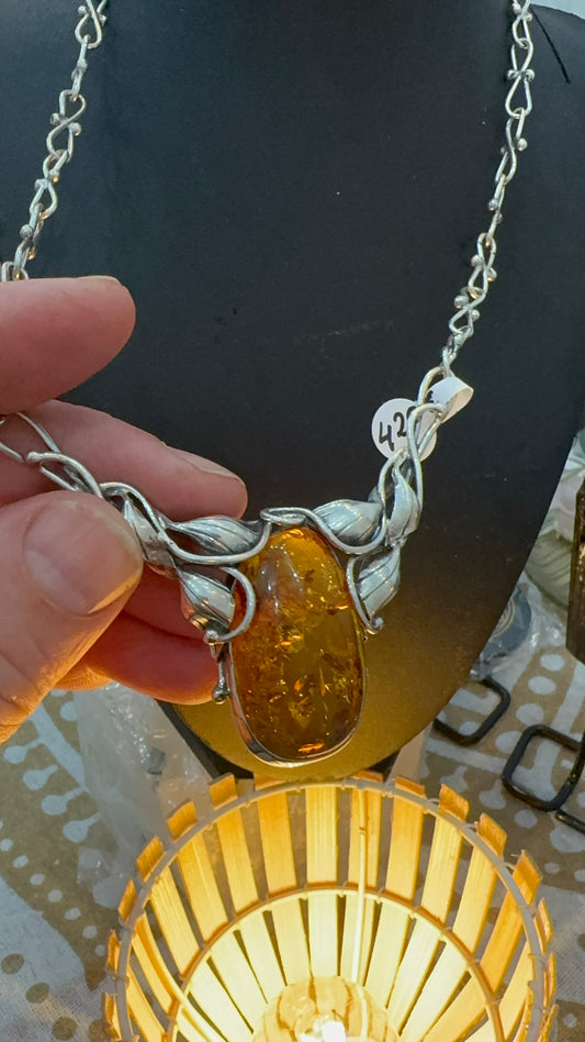 Ámbar báltico colgante de plata de ley
