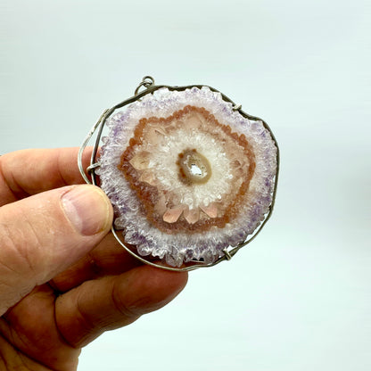 Amethyst slice pendant in sterling silver