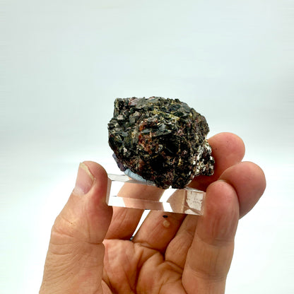 Blue sapphire in a garnet cluster