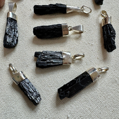 Black tourmaline pendant in sterling silver