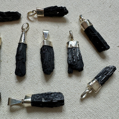 Black tourmaline pendant in sterling silver