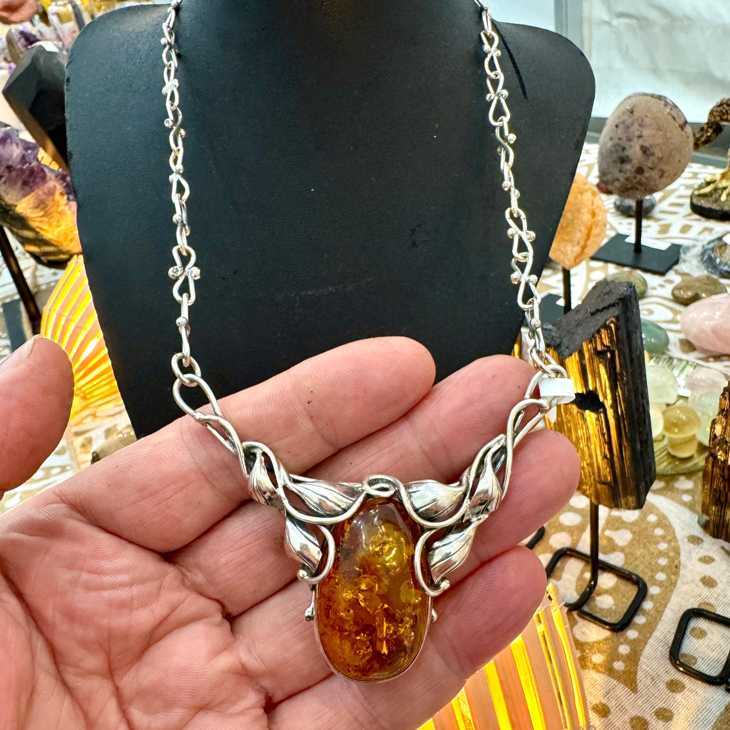 Ámbar báltico colgante de plata de ley