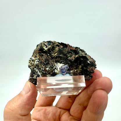 Blue sapphire in a garnet cluster