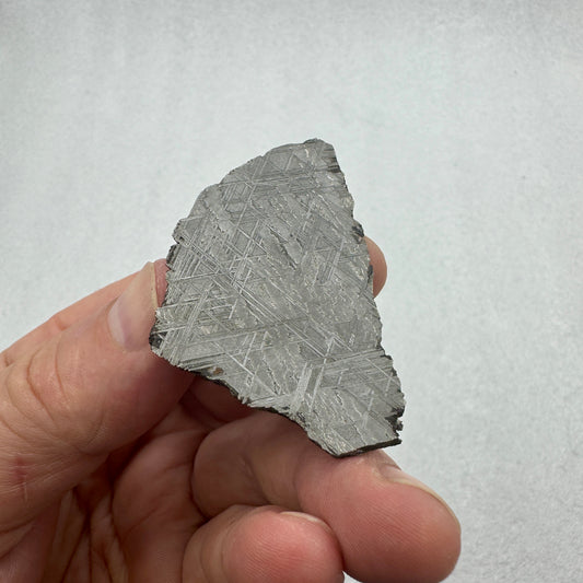 Fragmento de meteorito Muonionalusta pulido con figuras de Widmanstätten