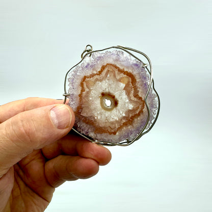 Amethyst slice pendant in sterling silver