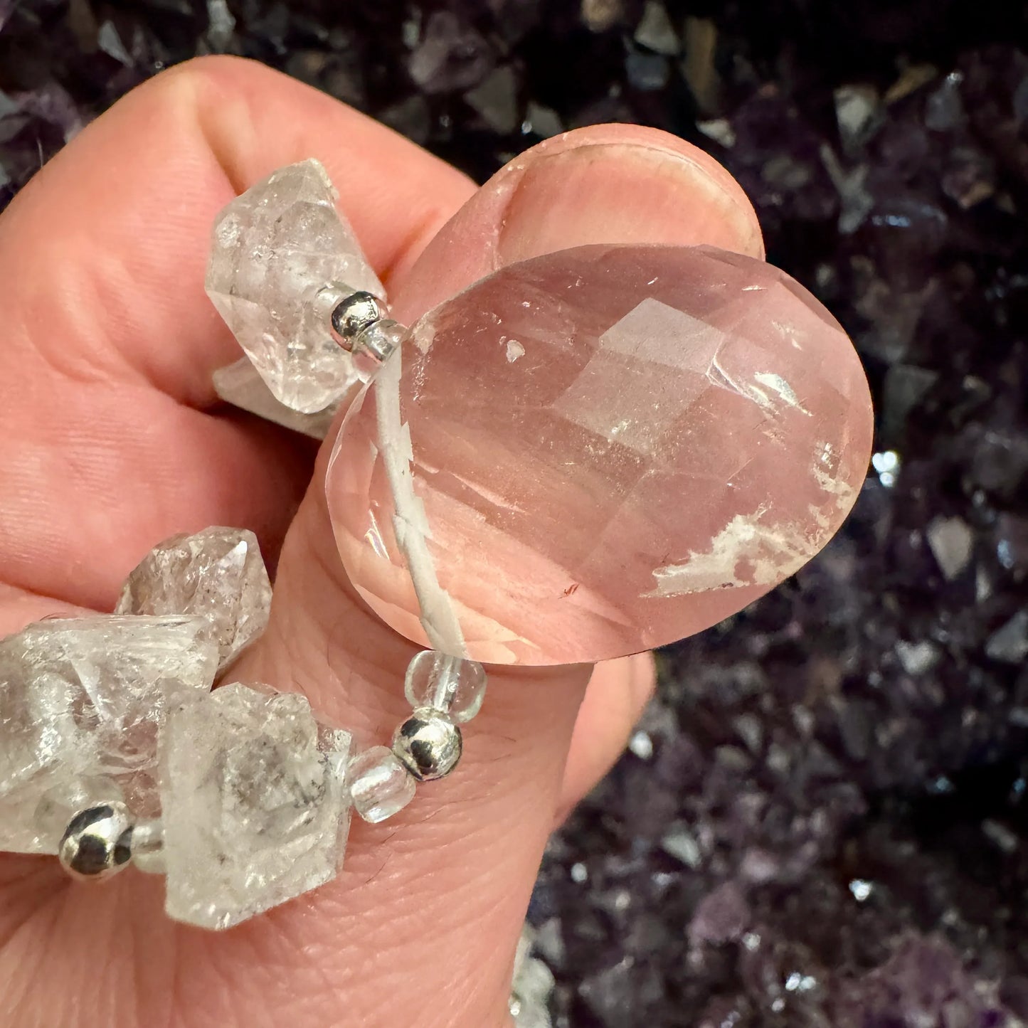 Colgante Cuarzos diamante Herkimer en plata de ley - MUNAY MINERALES MALLORCA