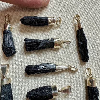 Black tourmaline pendant in sterling silver