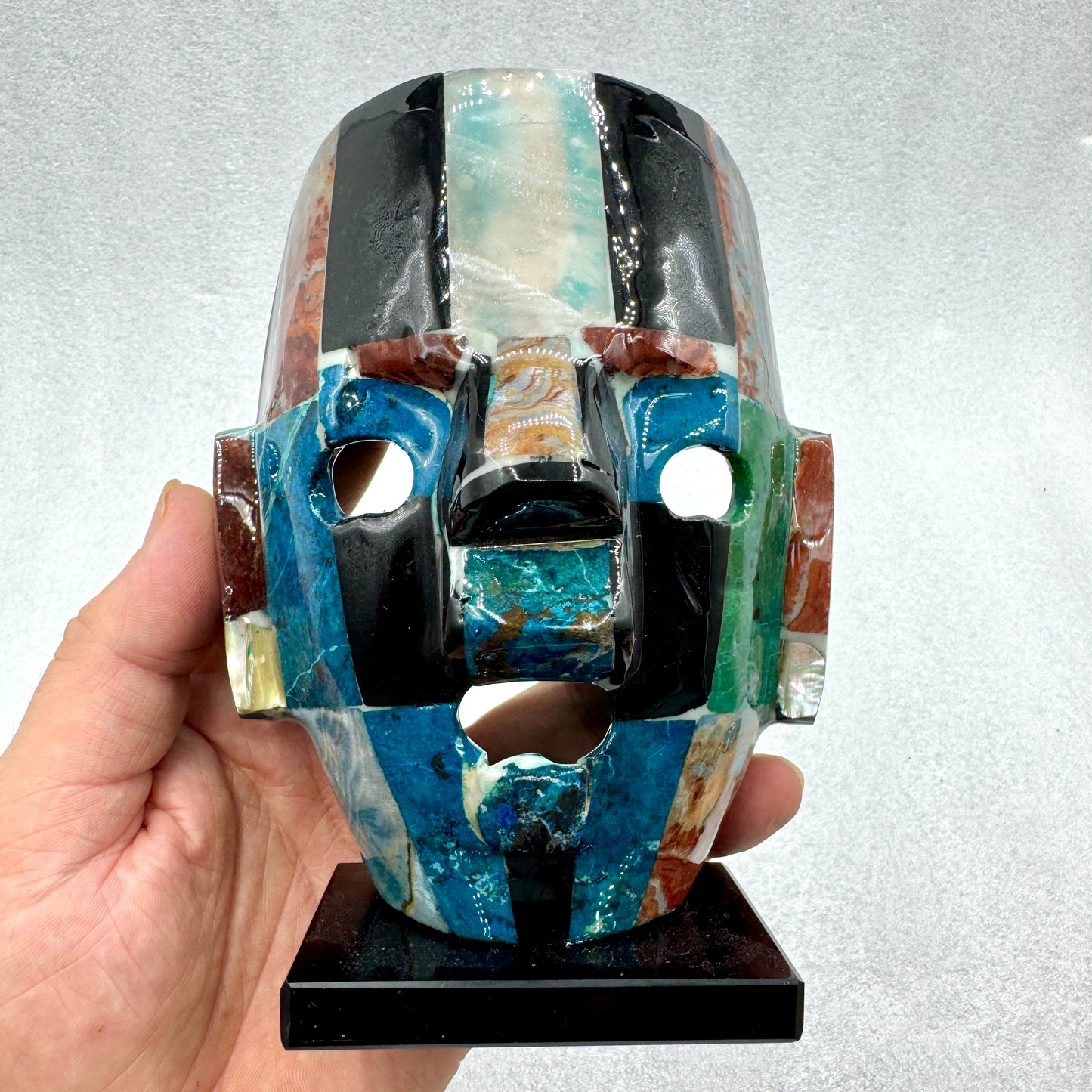 Máscara ceremonial mosaico obsidiana y otros minerales