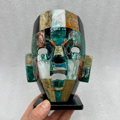 Máscara ceremonial mosaico obsidiana y otros minerales