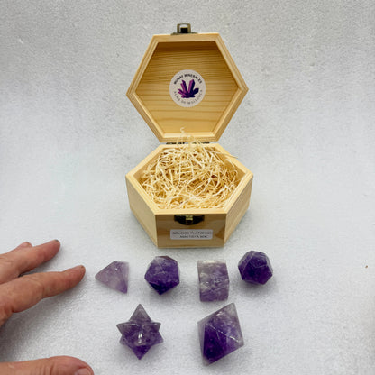 Sólidos platónicos de amatista + extra Merkaba Munay Minerales Mallorca