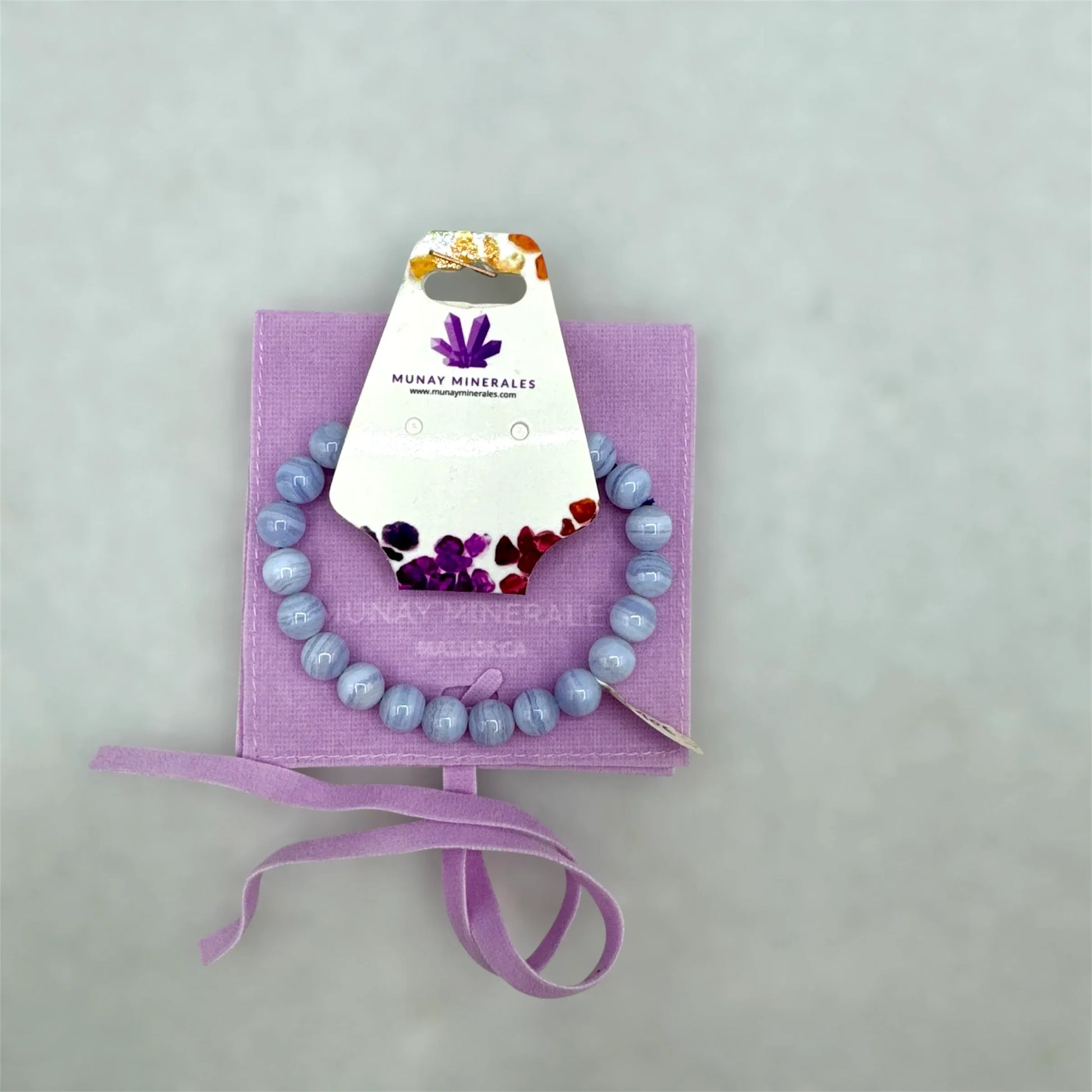 Ágata calcedonia banda azul pulsera bolas 8 mm. - Munay Minerales Palma de Mallorca Spain 