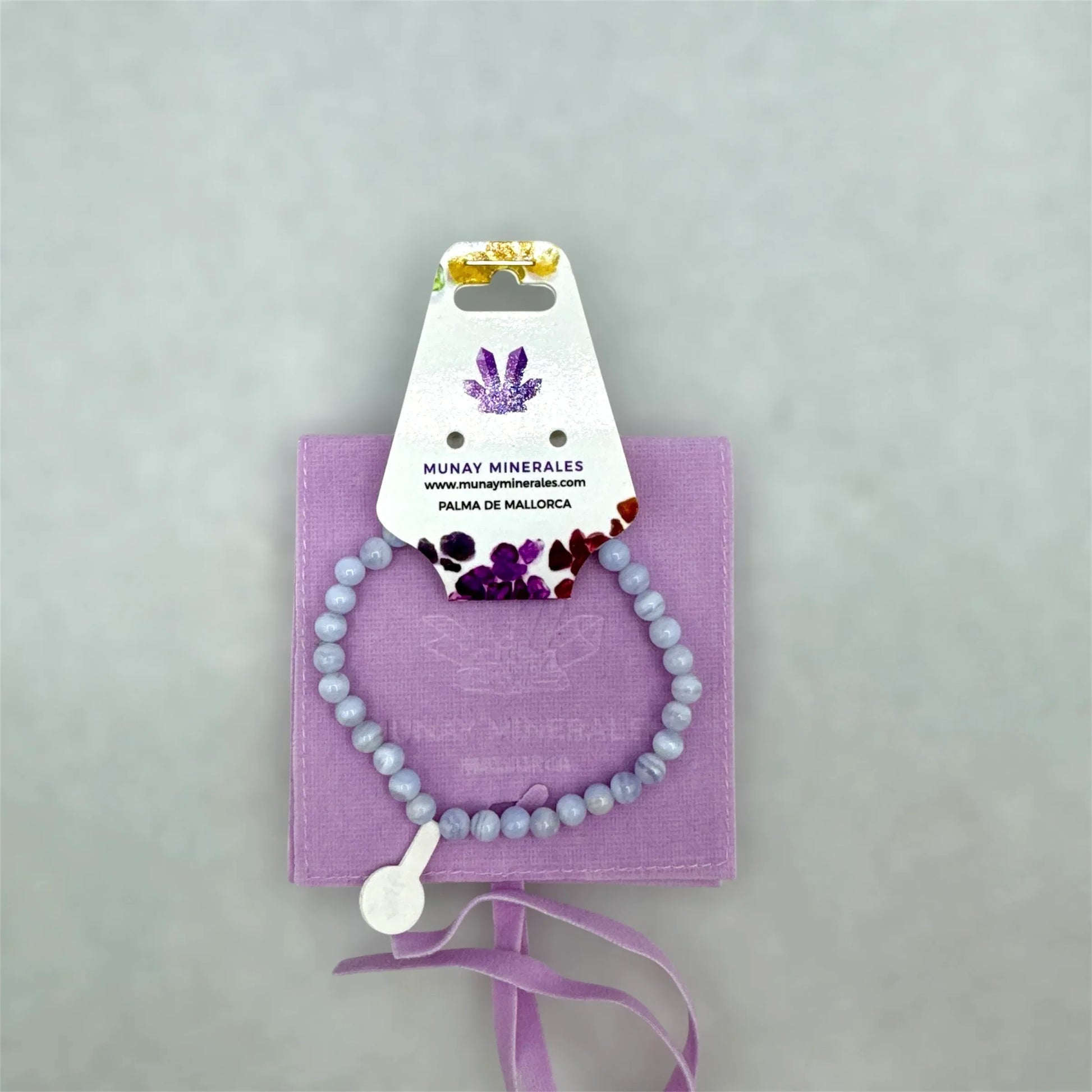 Ágata calcedonia banda azul pulsera bolas 4 mm - Munay Minerales Palma de Mallorca Spain 