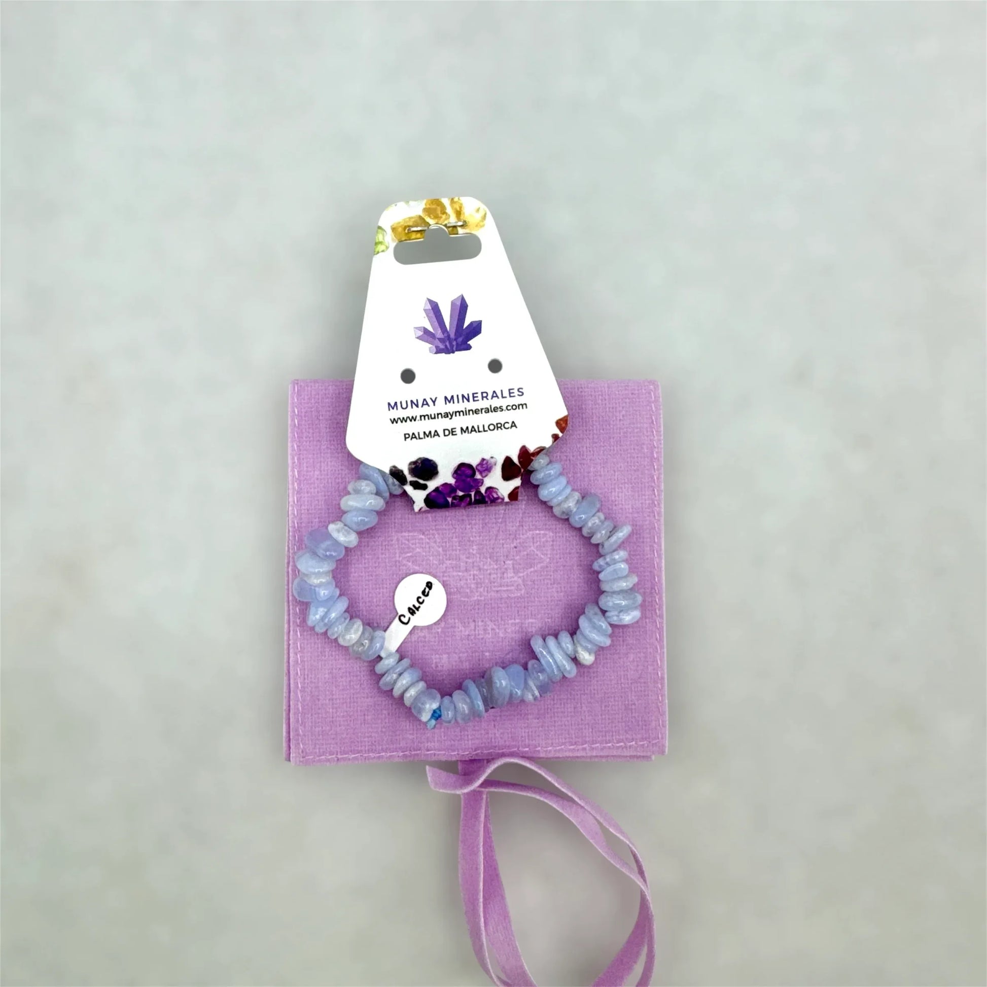 Ágata calcedonia banda azul pulsera chips - Munay Minerales Palma de Mallorca Spain 