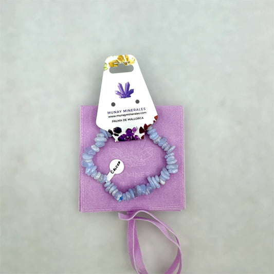 Ágata calcedonia banda azul pulsera chips - Munay Minerales Palma de Mallorca Spain 