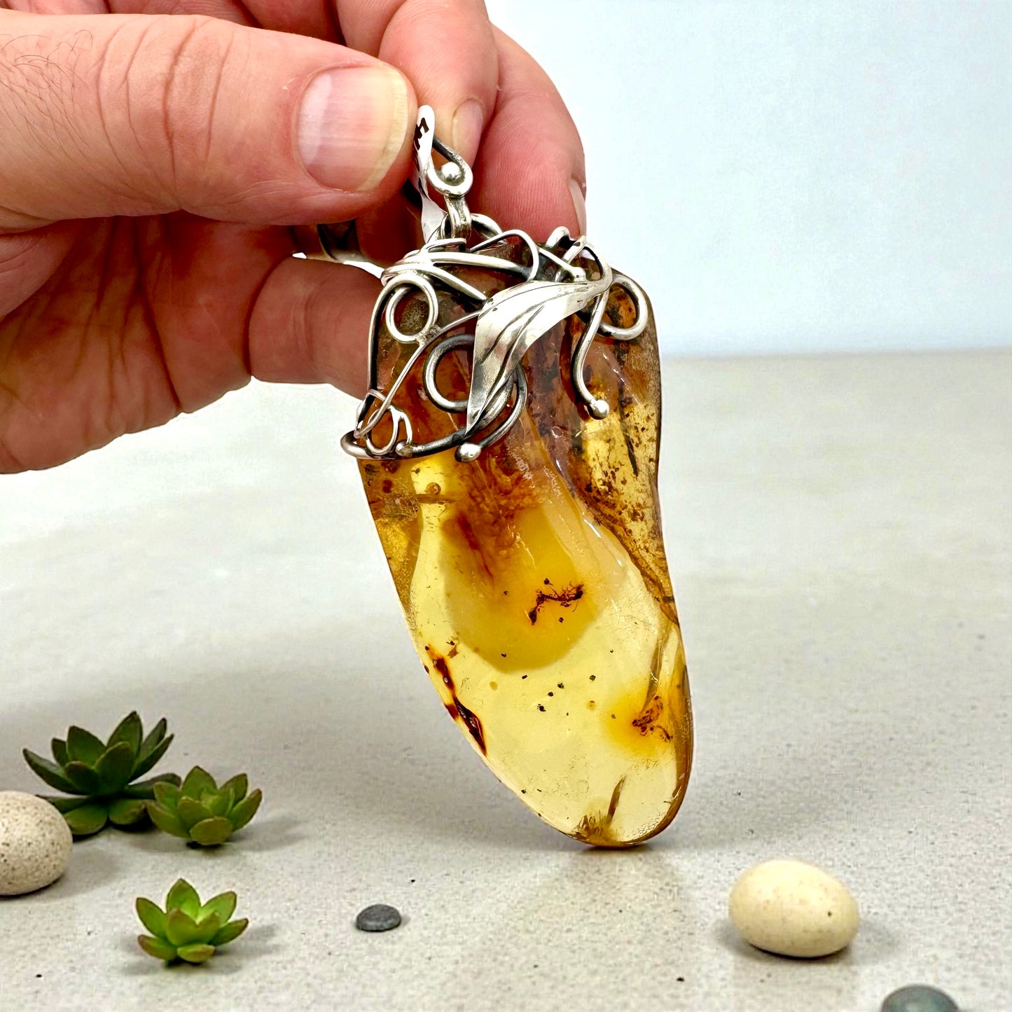 Ámbar báltico colgante de plata de ley