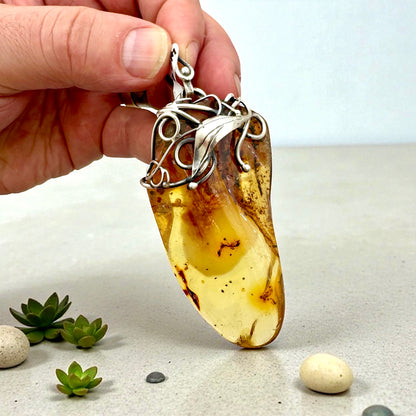 Ámbar báltico colgante de plata de ley