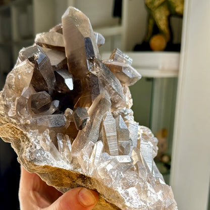 Cuarzo maestro lemuriano ahumado grupo - MUNAY MINERALES MALLORCA