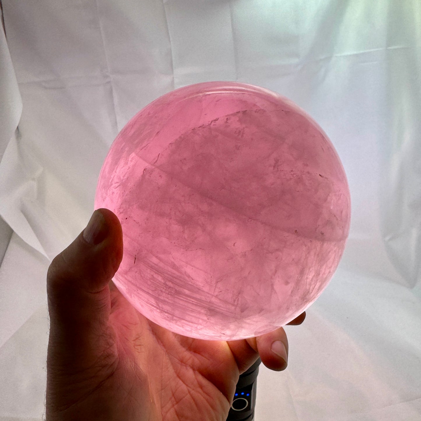 Rose quartz sphere, 13 cm, 3.4 kg. Munay Minerals, Mallorca