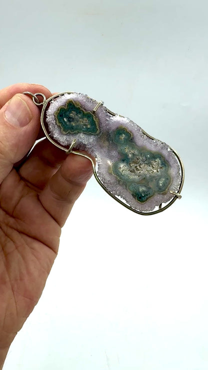 Amatista rodaja colgante en plata de ley