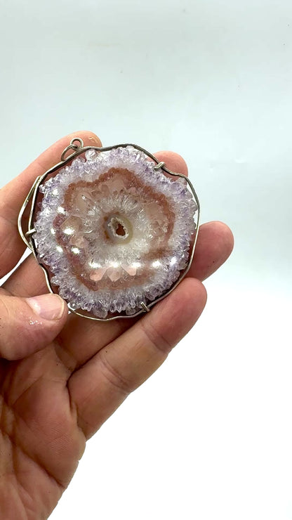 Amethyst slice pendant in sterling silver