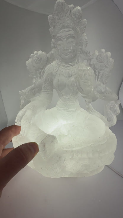 Tara Blanca estatua de cuarzo tallado a mano Sanación y Longevidad
