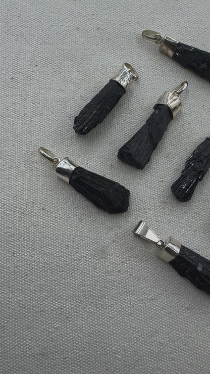 Black tourmaline pendant in sterling silver