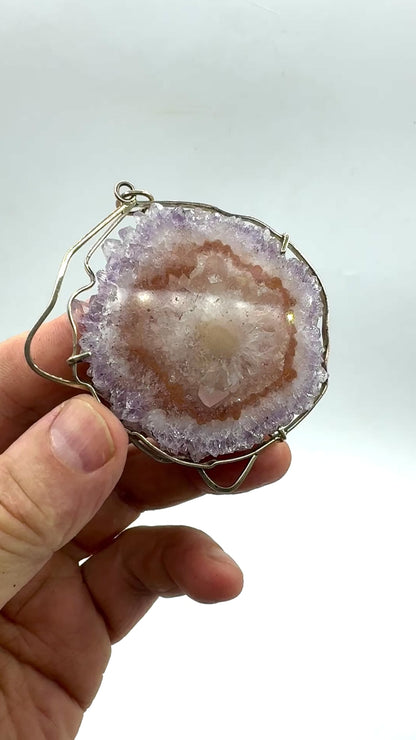 Amatista rodaja colgante en plata de ley