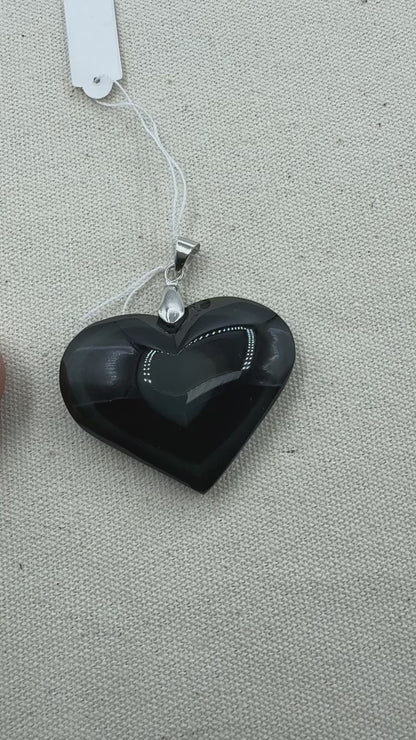 Rainbow Obsidian Heart Pendant in Silver