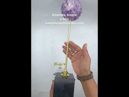 Amethyst in bronze and onyx base
