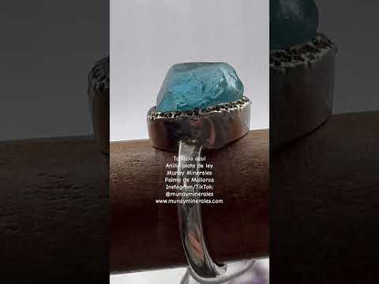 Anillo topacio azul plata de ley